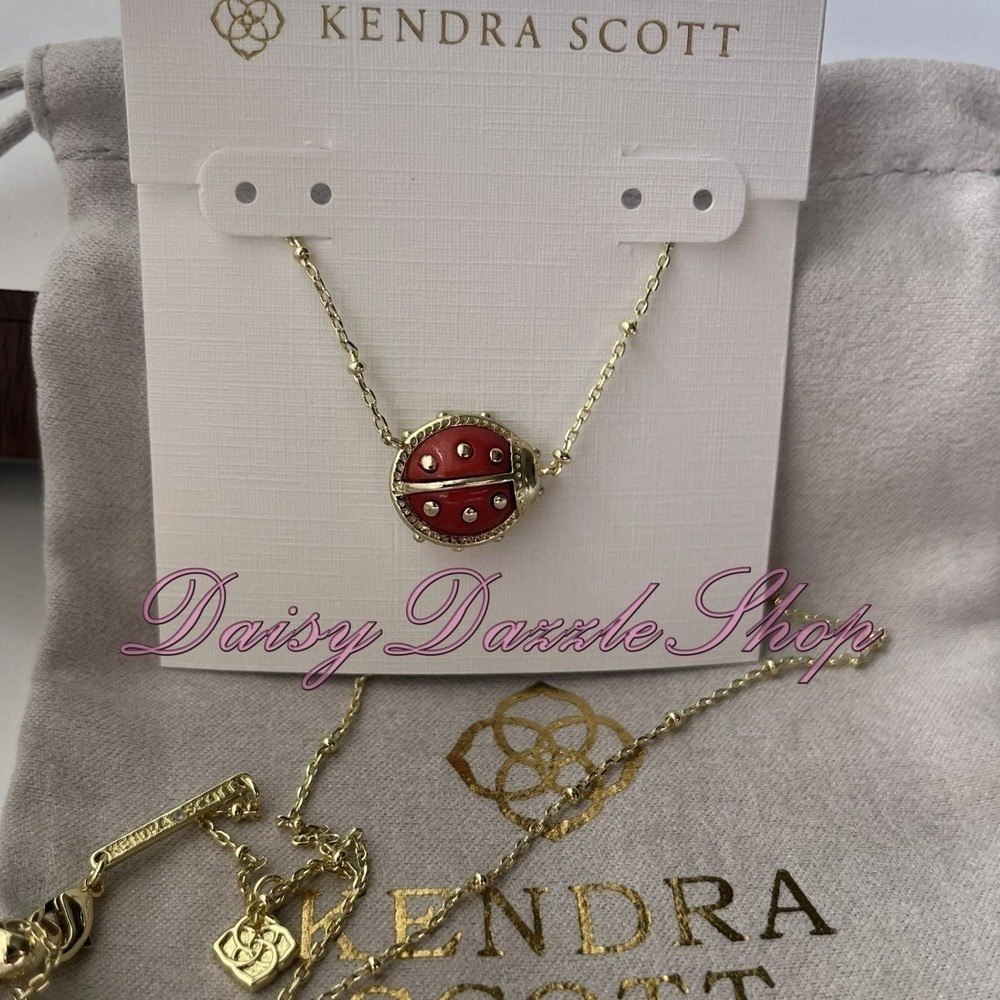 Kendra Scott Ladybug Gold plated Pendant Necklace Red Vermillion Magnesite 🐞